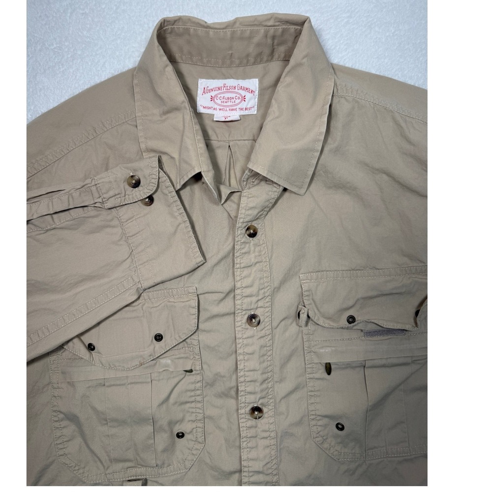 Filson Shirt Mens XL Tan Fly Fishing Cotton Roll Tab Military Utility Field